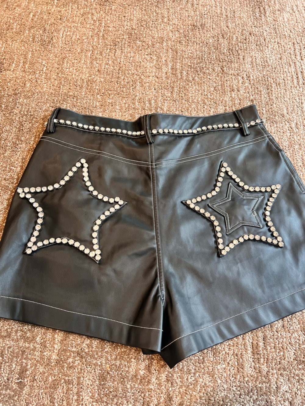Nasty Gal Women’s Size 12 Mid Rise Jeweled Sequin Festival Shorts Faux Leather - Picture 7 of 11